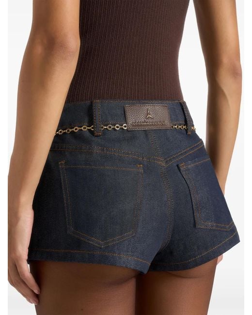 Manière De Voir Blue Elina Denim Mini Shorts With Chain