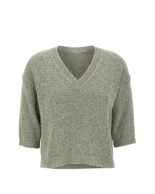 Kangra Gray Sequin-Embellished V-Neck Blouse