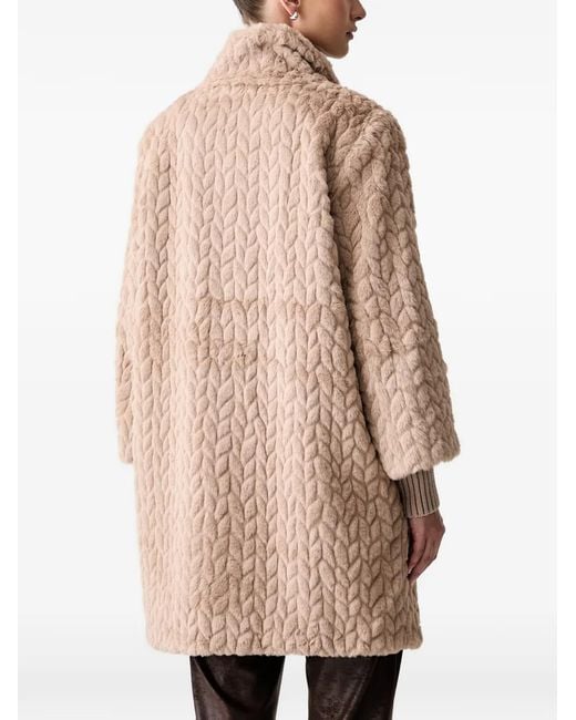 Joseph Ribkoff Natural Chevron-Pattern Faux-Fur Coat