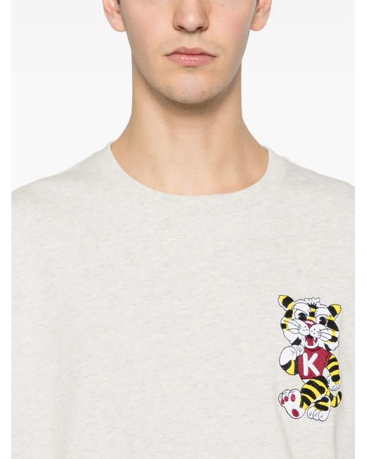 KENZO White Oversized Cotton T-Shirt With Wild Tiger' Embroidery for men