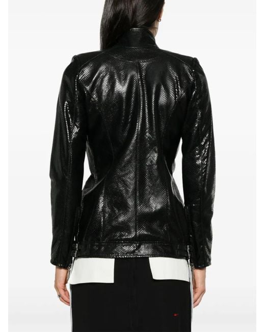 MITILIANE COUTURE Black Lizard Skin-Effect Leather Jacket