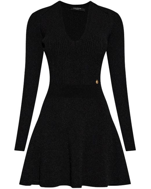 Balmain Black Minikleid mit Logo-Anhänger