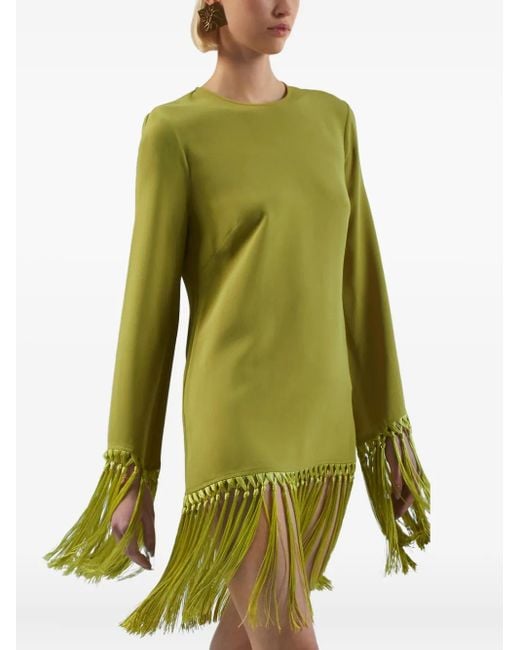 ‎Taller Marmo Green Fringe-Trimmed Long-Sleeve Dress