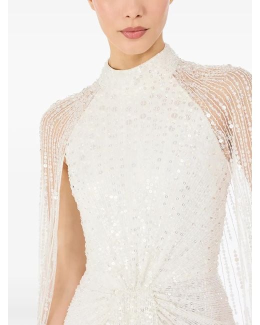 Jenny Packham White Cairo Sequin Cape Maxi Dress