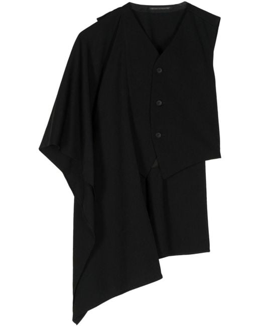 Yohji Yamamoto Black Draped Wool Waistcoat