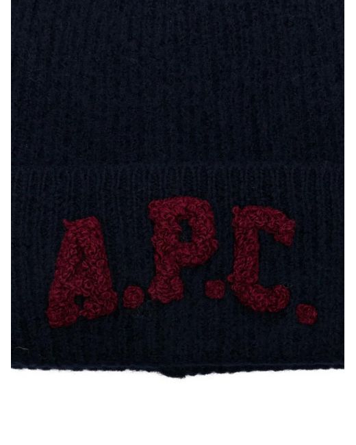 A.P.C. Blue Embroidered-Logo Beanie for men