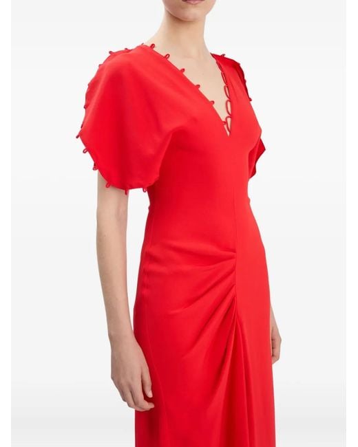 Victoria Beckham Red Rouleaux-Detail Midi Dress
