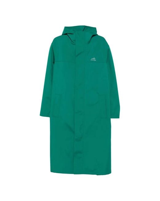 Balenciaga Green Hooded Logo-Print Coat for men
