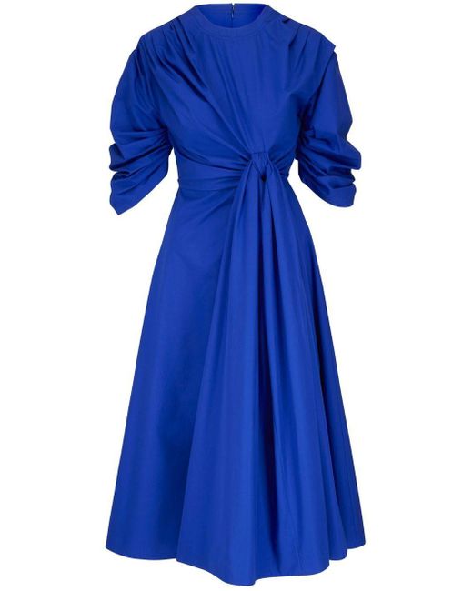 Alexander McQueen Gathered-detail Midi Dress in Blue | Lyst
