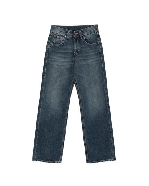 6397 Blue Faded-Effect Straight-Leg Jeans
