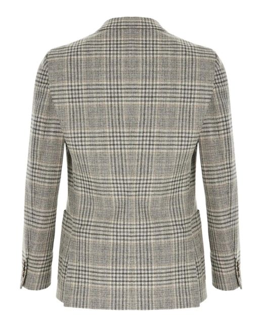 Lardini Gray Checked-Pattern Single-Button Blazer for men