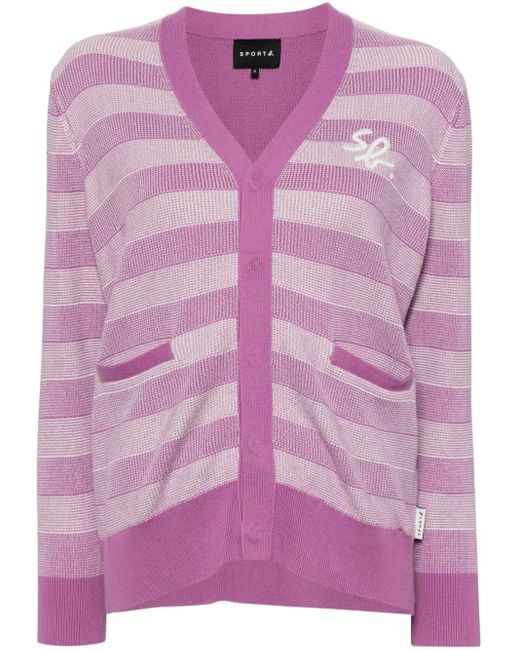 SPORT b. by agnès b. Pink Logo-Embroidered Striped Cardigan