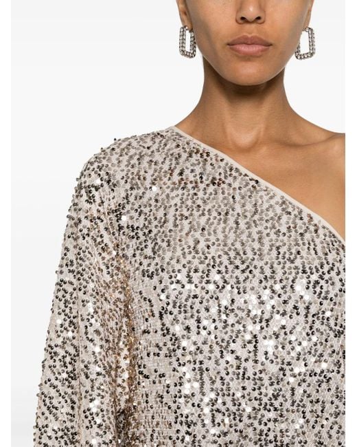 ROTATE BIRGER CHRISTENSEN White Sequin Embellished One-Shoulder Dress