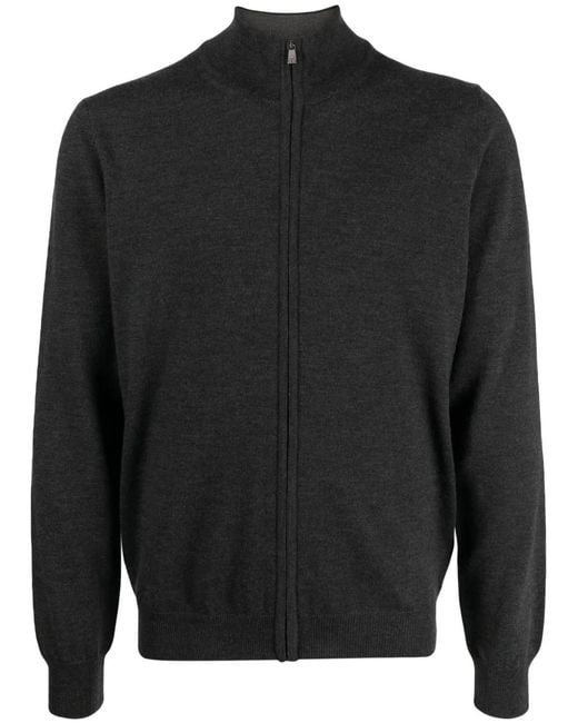 Corneliani Black Zip-Up Mock-Neck Cardigan for men