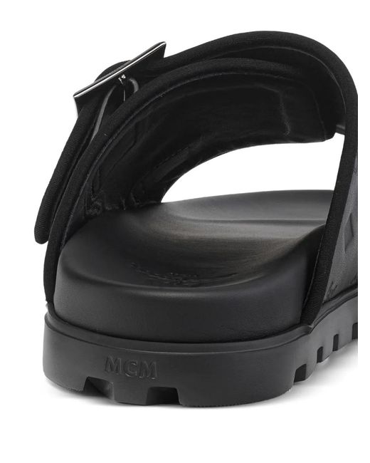 MCM Black Embossed Monogram Leather Sandals for men