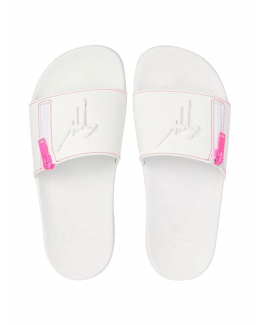 Giuseppe Zanotti White Brett Logo Zip Slides