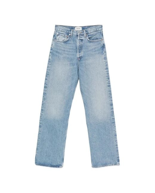 Agolde Blue Faded Wide-Leg Jeans