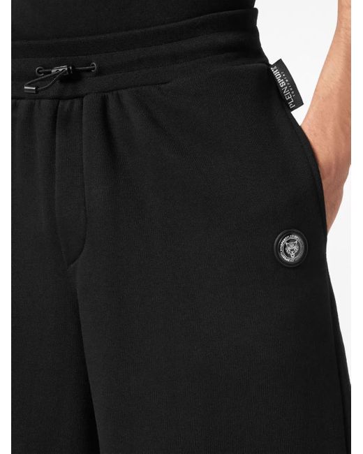 Philipp Plein Black Scratch-Print Track Shorts for men