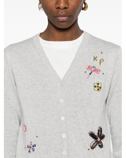 KENZO Gray Embroidered Cotton Cardigan