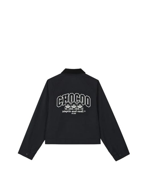 Chocoolate Black Corduroy-Collar Logo-Patch Jacket