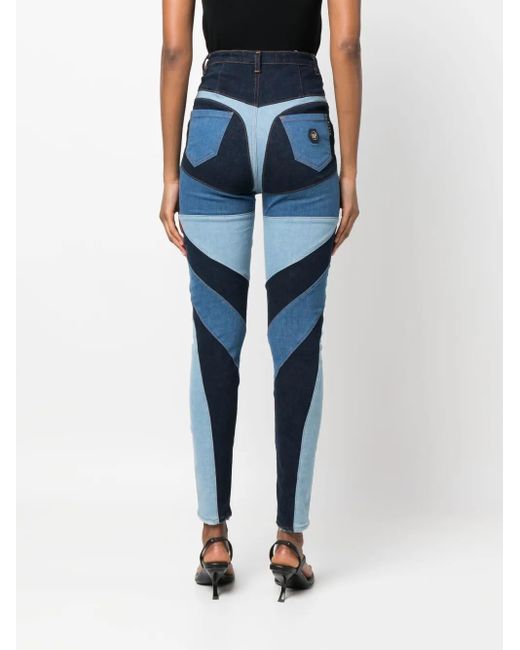 Philipp Plein Blue Patchwork-Design High-Waist Skinny Jeans