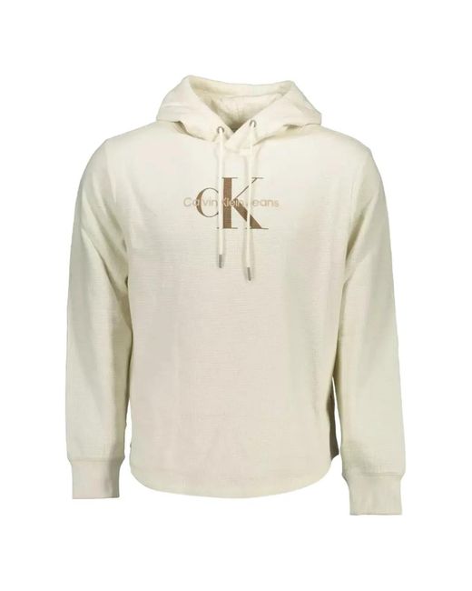 Calvin Klein White Hoodie En Maille Gaufrée for men