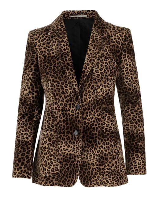 Tagliatore Brown Leopard-Print Velvet Blazer