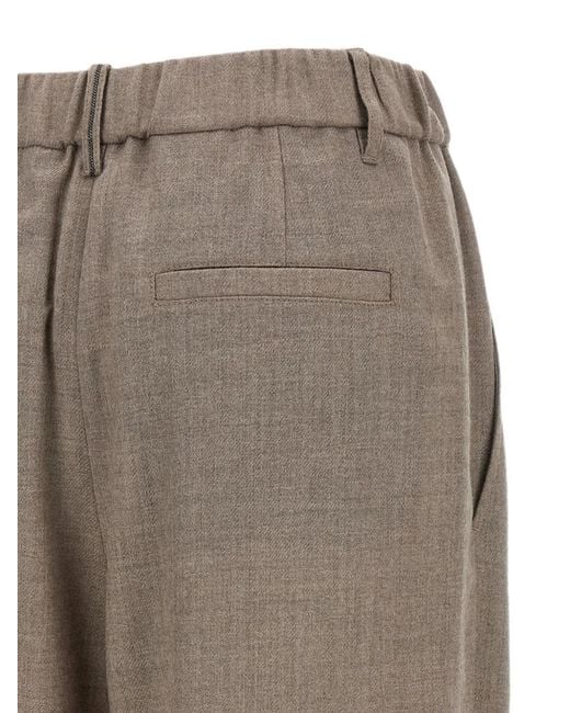 Brunello Cucinelli Natural Pleated Wide-Leg Trousers