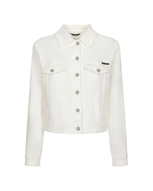Dolce & Gabbana White Logo-Appliqué Denim Jacket