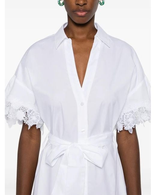 Vestido camisero con ribete de encaje Twinset de color White