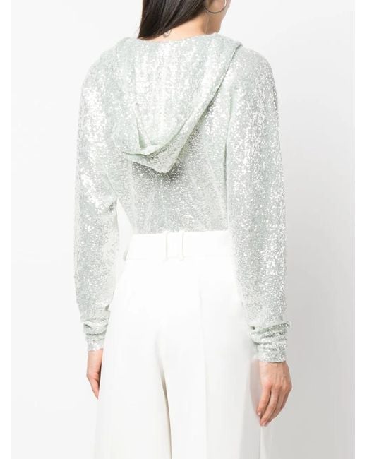 Genny White Sequin-Embellished Long-Sleeve Bodysuit