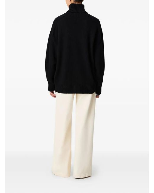 Another Tomorrow Black Ribbed-Trim Turtleneck Sweater
