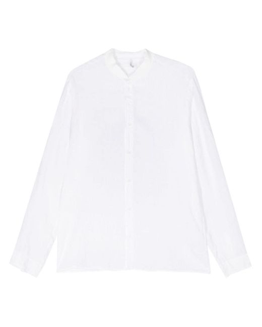 Transit White Ribbed-band Collar Linen Shirt for men