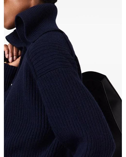 Stella McCartney Blue Ribbed-Knit Button-Up Sweater
