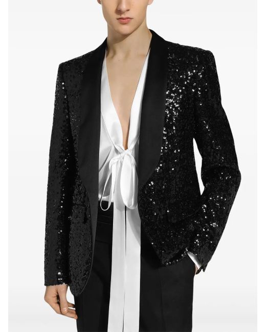 Dolce & Gabbana Black Single-Breasted Sicilia-Fit Jacket With Sequin Embellishment for men