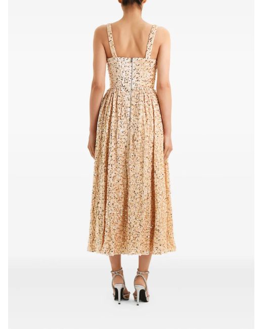 POST MERIDIEM Natural Sequin Corset Midi Dress