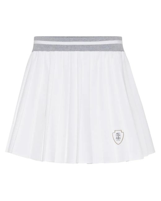 Brunello Cucinelli White Logo-Patch Pleated Skirt
