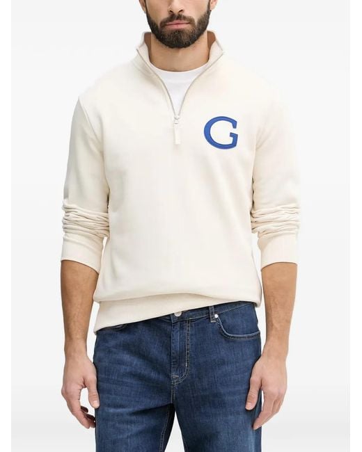Gant White Logo-Patch Half-Zip Sweater for men