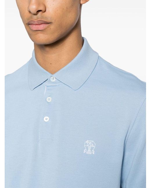 Brunello Cucinelli Poloshirt mit Logo-Print in Blue für Herren