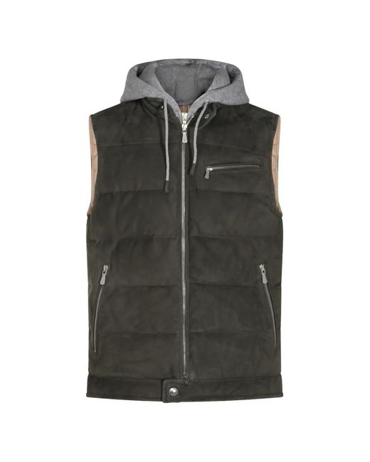 Eleventy Gray Quilted Hooded Gilet for men