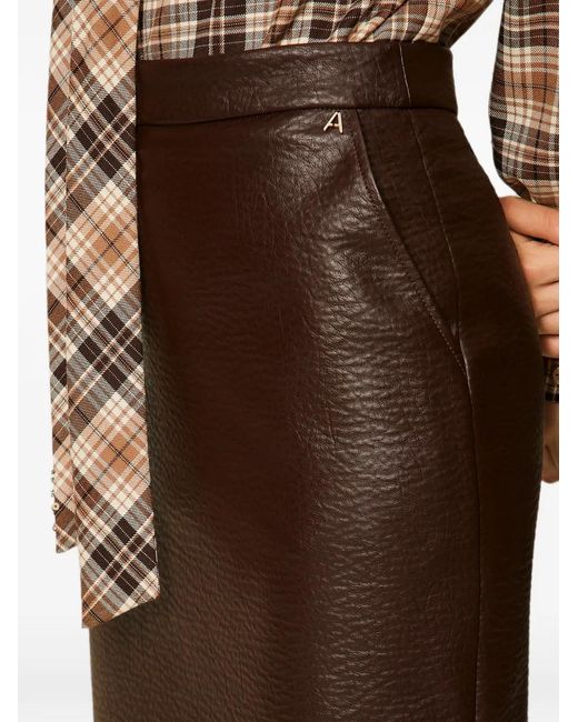 Twinset Brown Faux Leather Midi Skirt