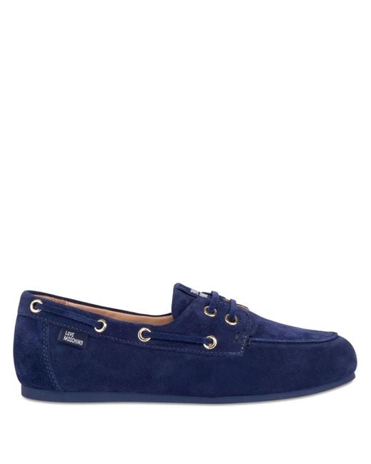 Love Moschino Blue Lace-Up Suede Loafers