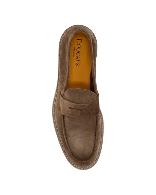 Doucal's Brown Suede Penny Loafers for men
