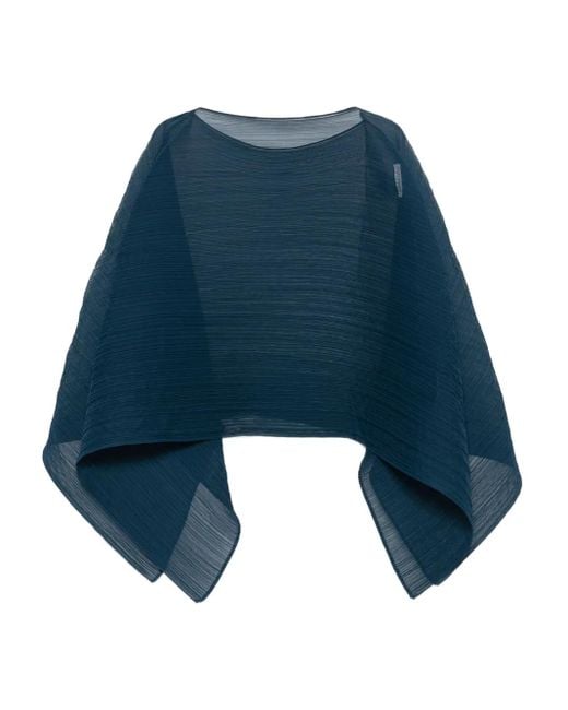 Pleats Please Issey Miyake Poncho Met Plooien in het Blue