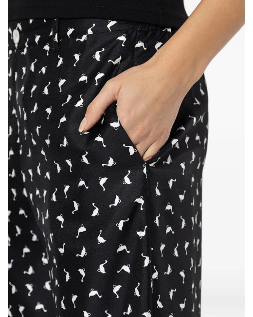 Moschino Black Silk Trousers With Print