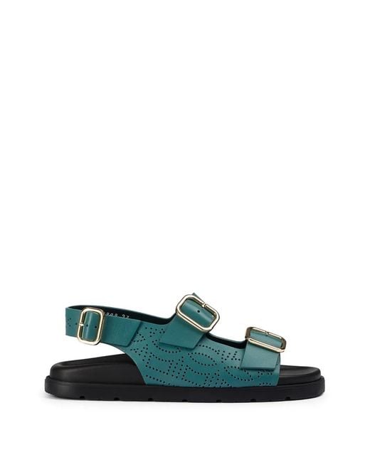 Doucal's Green Perforated Buckle Leather Sandals