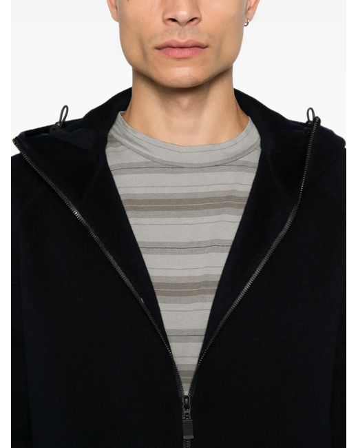 Aspesi Blue Hooded Zip-Up Parka for men