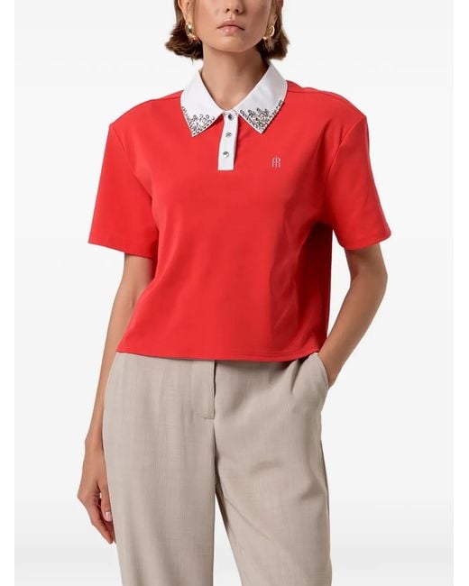 Fracomina Red Crystal-Embellished Polo Shirt