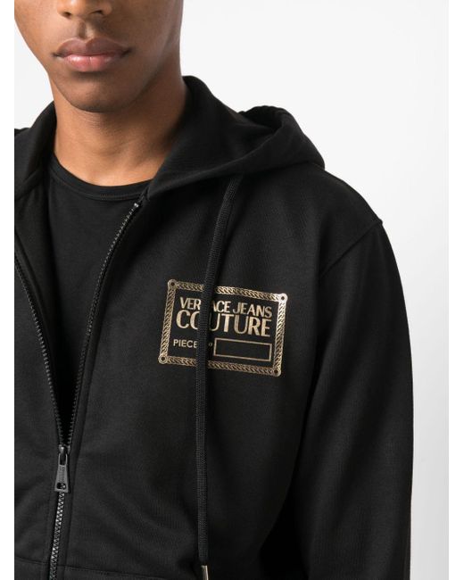 Versace Black Logo-print Zip-up Hoodie for men