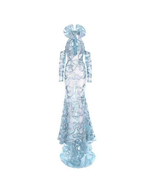 MITILIANE COUTURE Blue Embroidered Maxi Dress